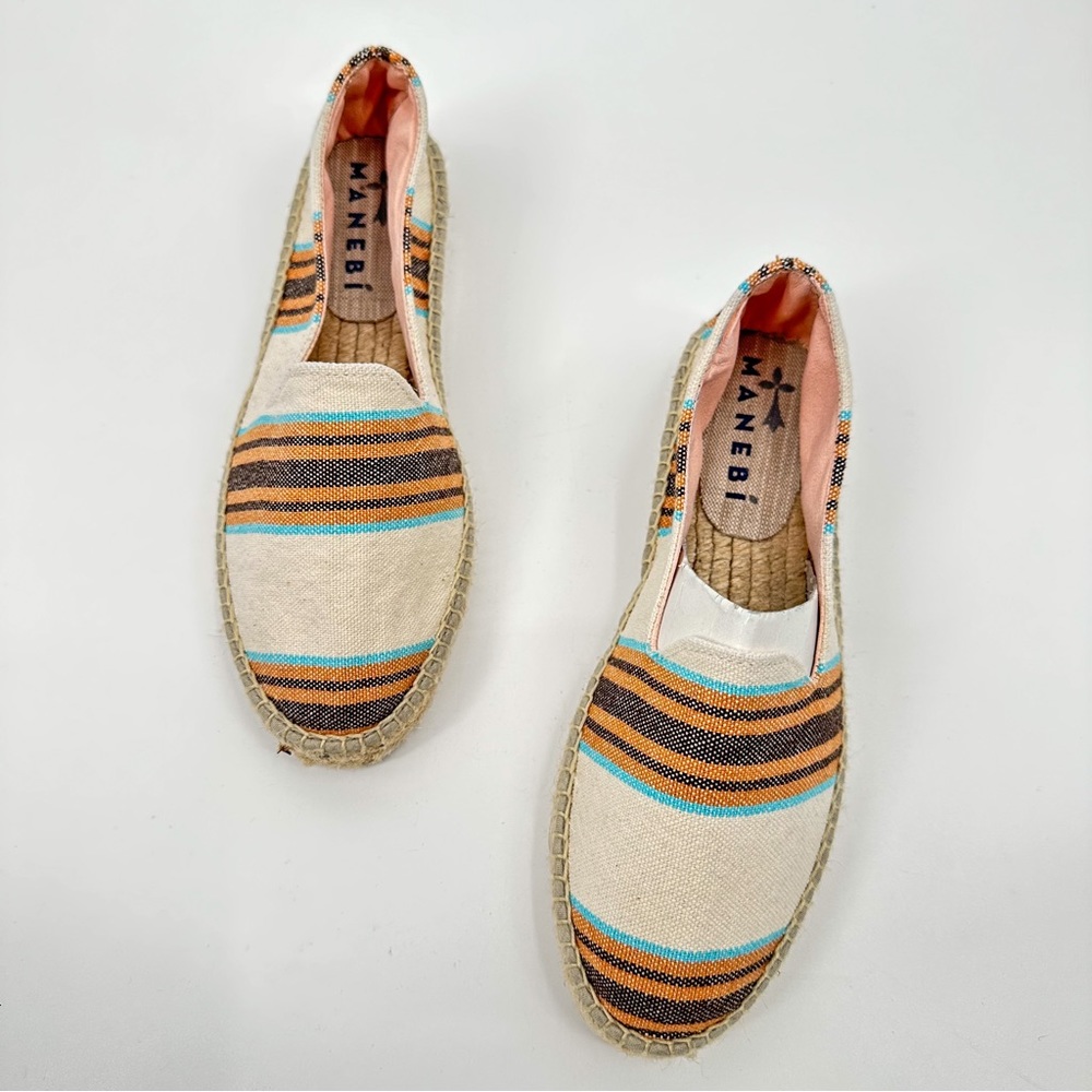 Manebi Portofino Espadrilles Slip On Flats Canvas Jute Stripe Women Size EU 37